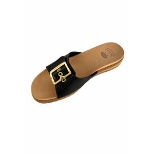 Dr. Scholl's Iconic Buckle Slide Sandals Women 8W Black Get it Movin Flats Beach